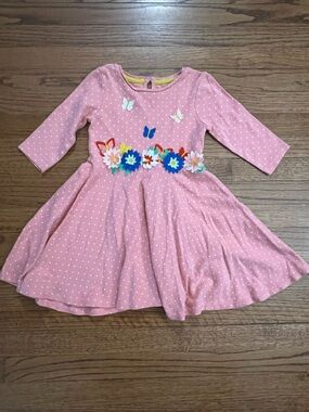 Mini Boden Girls' Pink Floral Butterfly Dress - Polka Dot 6-7 years